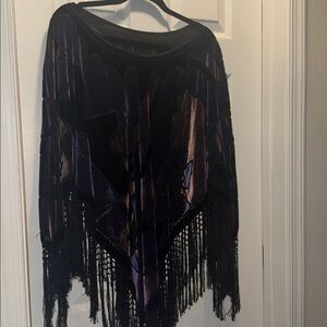 Black and Purple Fringe Poncho